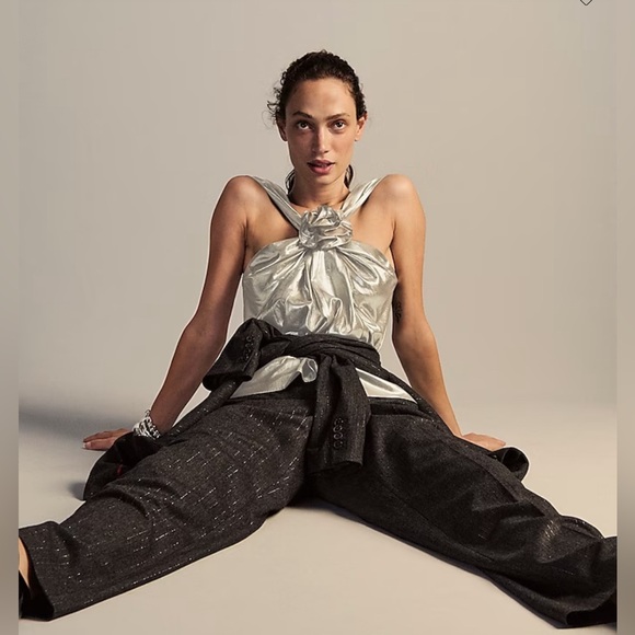 J.Crew Collection rosette halter top in silver lamé - Picture 7 of 11